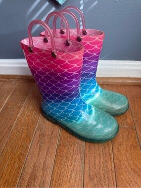 Kids Waterproof Rainbow Mermaid Rain Boots - Pink, Purple, Blue, Teal